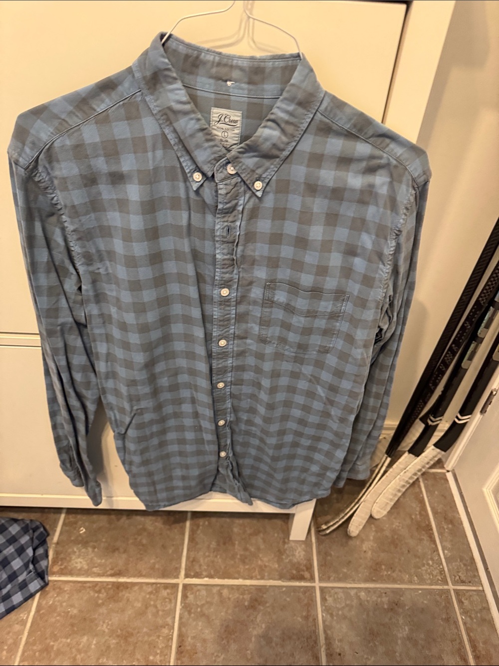 J. Crew Men's Light Blue Check Button-Down Shirt